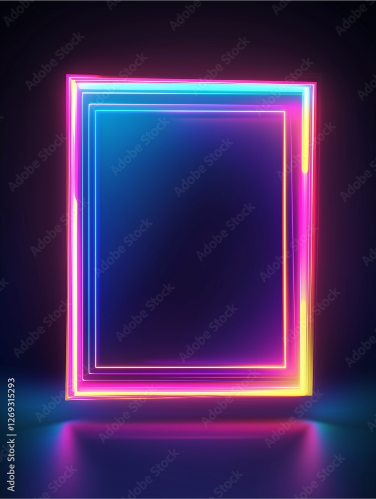 Neon Square Frame: Vibrant neon lights form a striking square frame, perfect for showcasing your design or text. The glowing colors create a modern and stylish aesthetic. Neon Square Frame: Vibrant neon lights form a striking square frame, perfect for showcasing your design or text. The glowing colors create a modern and stylish aesthetic.