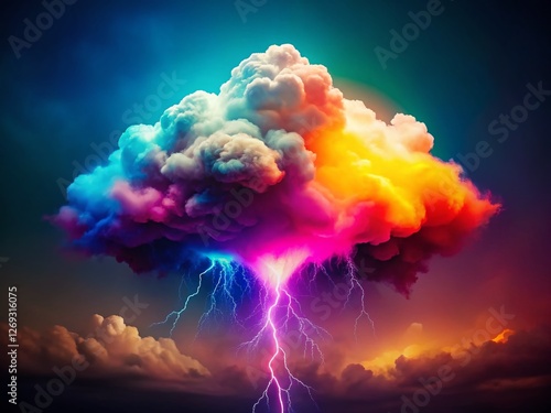 Vibrant Colorful Thundercloud Impact: Minimalist 4K Particle Burst Stock Photo