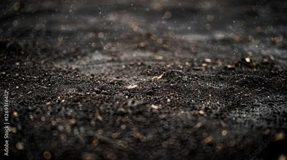 Close-Up View of Dust Particles on Dark Soil Surface in Motion Close-Up View of Dust Particles on Dark Soil Surface in Motion