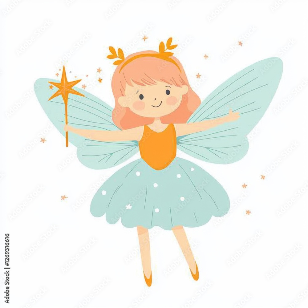 Adorable Fairy Girl with Wings Wand and Flower Crown Magical Fantasy Illustration Adorable Fairy Girl with Wings Wand and Flower Crown Magical Fantasy Illustration