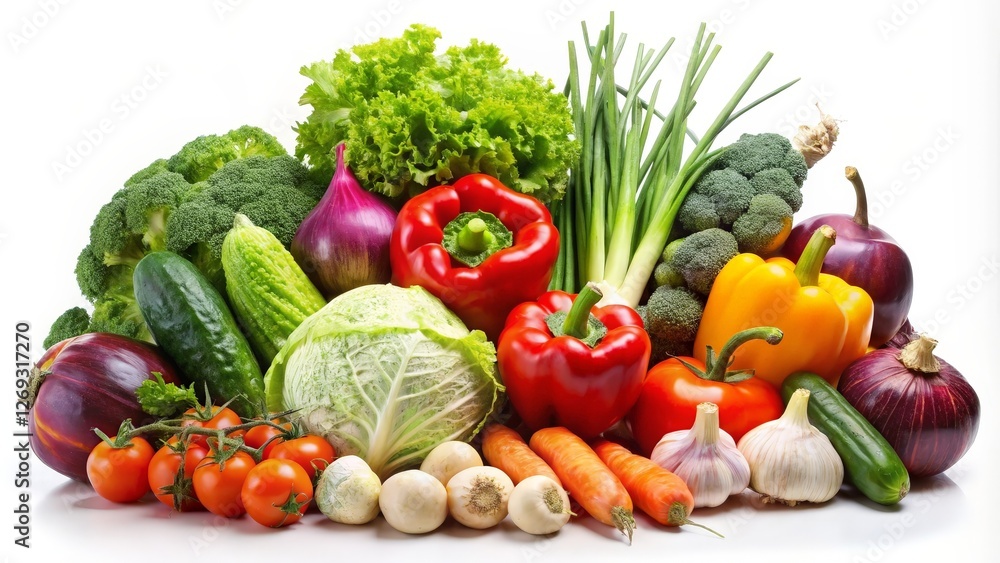 Assorted Fresh Vegetables on White Background Assorted Fresh Vegetables on White Background