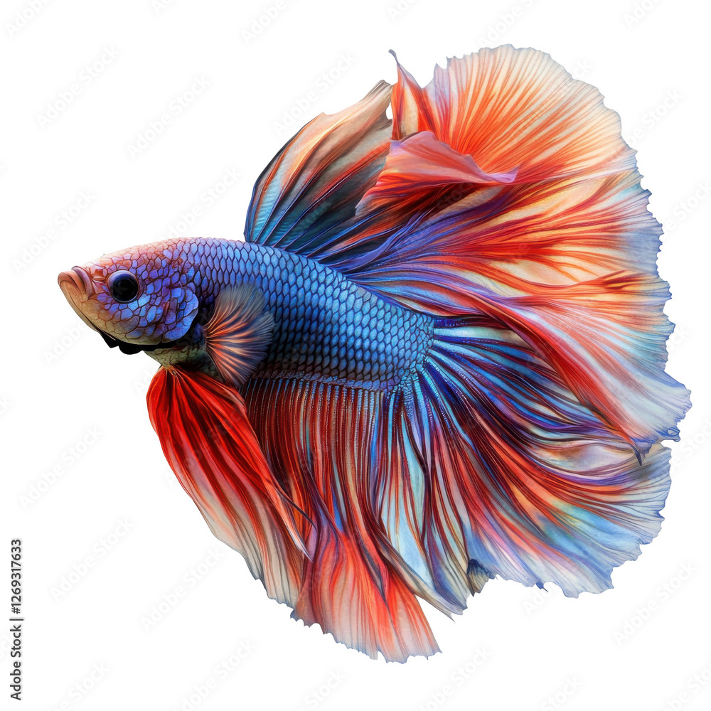 Fototapeta premium Colorful betta fish swimming elegantly beautiful ,Colorful tropical fish swim against a transparent background