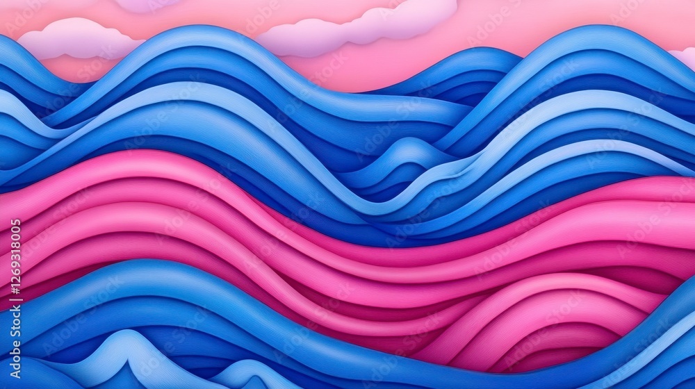 Fototapeta premium Abstract Seamless Wave Design With Calming Blue and Soothing Pink Background