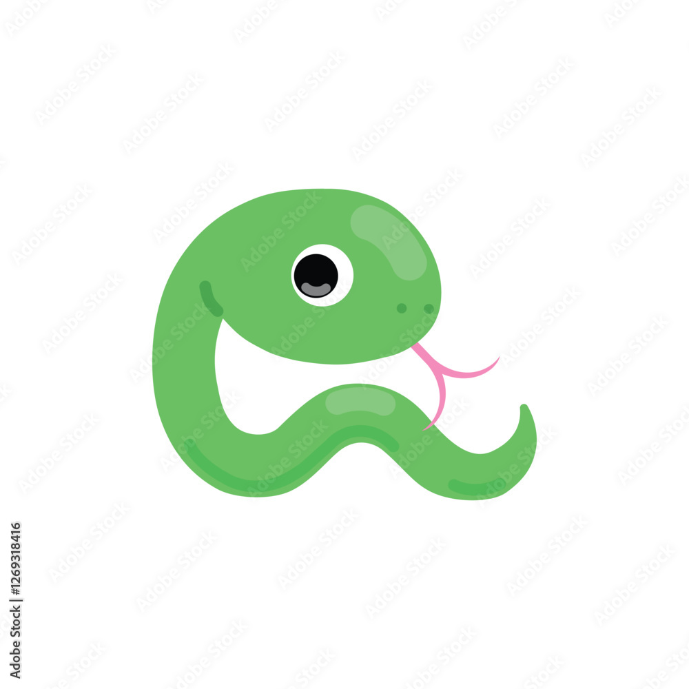 Cartoon Cute Green Snake with Tongue Out. Adorable Reptile Illustration, Friendly Animal Character, Vector Isolated on White Background. Cartoon Cute Green Snake with Tongue Out. Adorable Reptile Illustration, Friendly Animal Character, Vector Isolated on White Background.