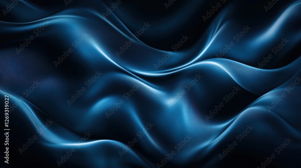 Obraz premium A deep, dark blue abstract background with smooth, flowing wave patterns and soft lighting effects.