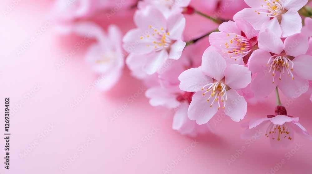 Close Up of Delicate Pink Cherry Blossoms in Soft Focus on Light Pink Background Close Up of Delicate Pink Cherry Blossoms in Soft Focus on Light Pink Background