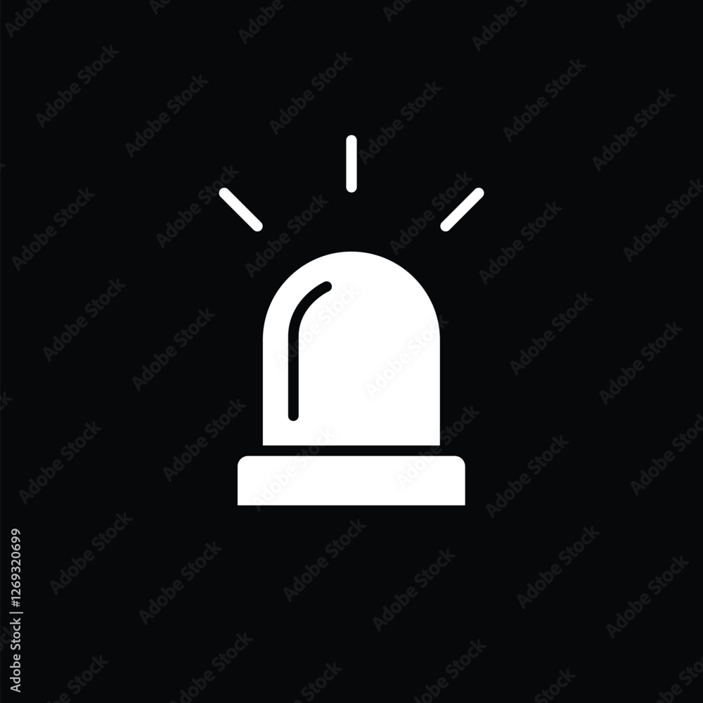 Alarm flasher siren icon isolated on black background. Emergency alert symbol. Vector illustration. Alarm flasher siren icon isolated on black background. Emergency alert symbol. Vector illustration.