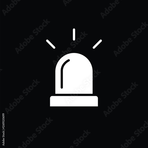 Alarm flasher siren icon isolated on black background. Emergency alert symbol. Vector illustration.