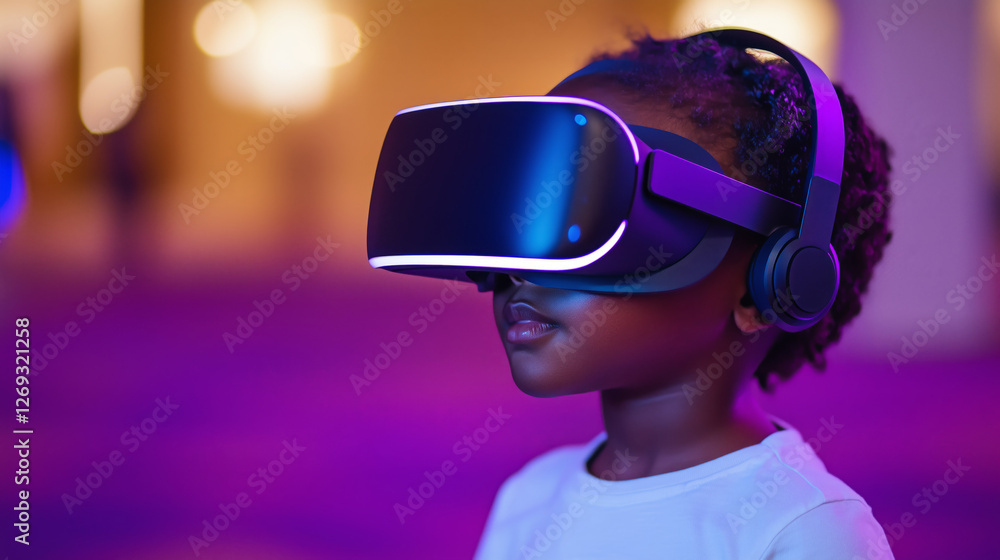 child using virtual reality headset to explore new worlds and learn child using virtual reality headset to explore new worlds and learn
