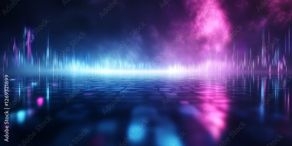 Futuristic Neon Lights Reflecting on Wet Ground at Night Cyberpunk Style Background Futuristic Neon Lights Reflecting on Wet Ground at Night Cyberpunk Style Background