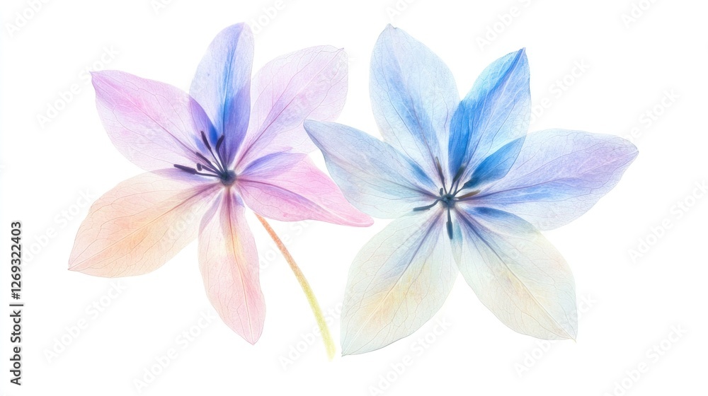 Fototapeta premium Pastel flowers, studio shot, white background, floral design
