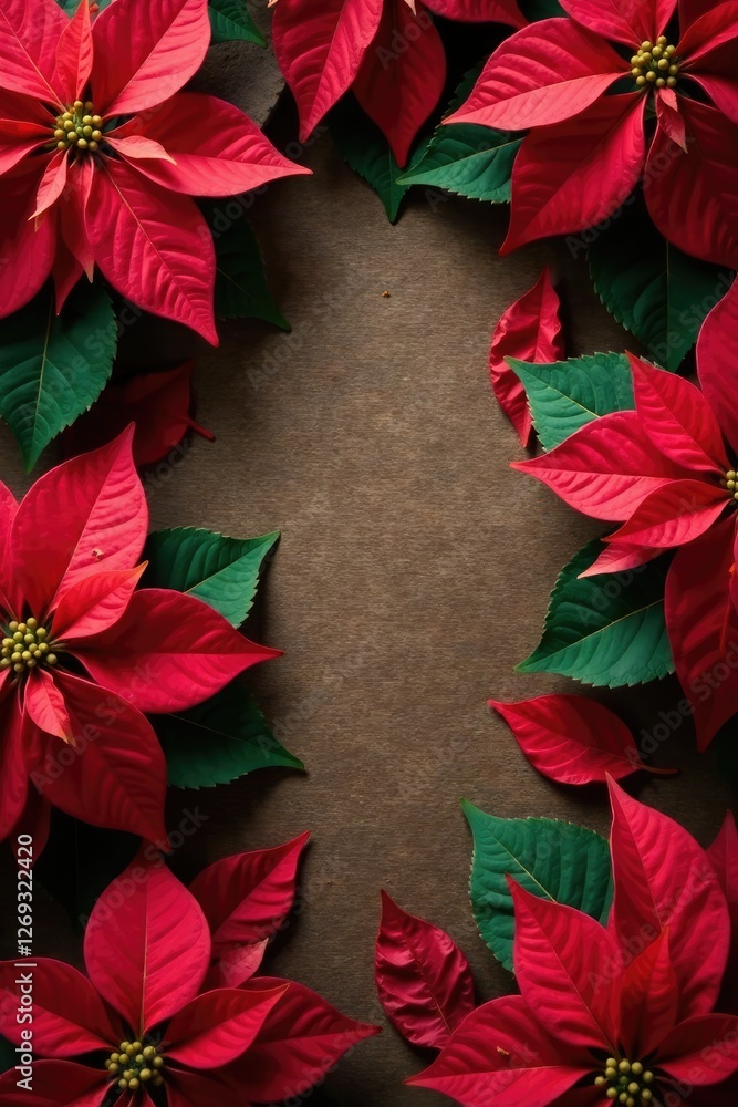 Red poinsettia leaves scattered around the floor, brown, leaves Red poinsettia leaves scattered around the floor, brown, leaves