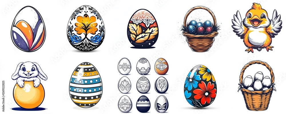 Obraz premium Colorful Egg Basket with Bunny and Chick
