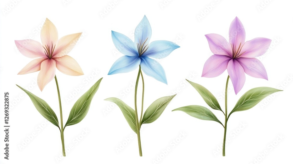 Pastel flowers, isolated, white background, design Pastel flowers, isolated, white background, design