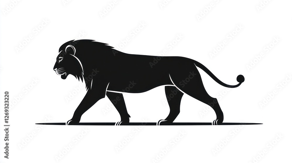 Obraz premium Majestic lion walking, savannah background, wildlife graphic