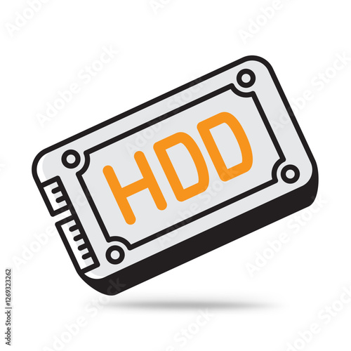 HDD memory outline icon with shadow on white background