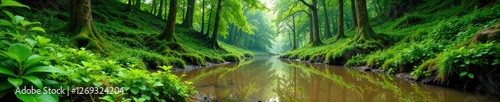 Steep-sided bog with lush green vegetation and muddy terrain, wetland, vegetation