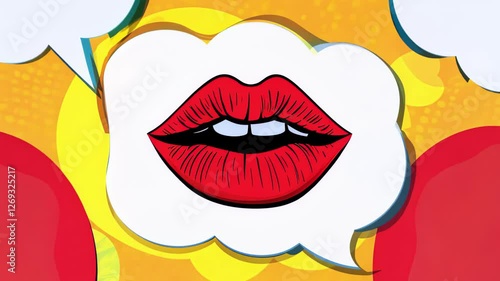 Wallpaper Mural Animated pop art of red lips inside speech bubble on vibrant colorful background. Concept of communication, self-expression, modern retro style, creative artistic design, comic book Torontodigital.ca