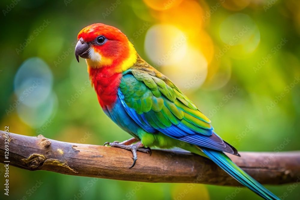 Obraz premium Vibrant Parakeet on Branch - Colorful Bird Stock Photo