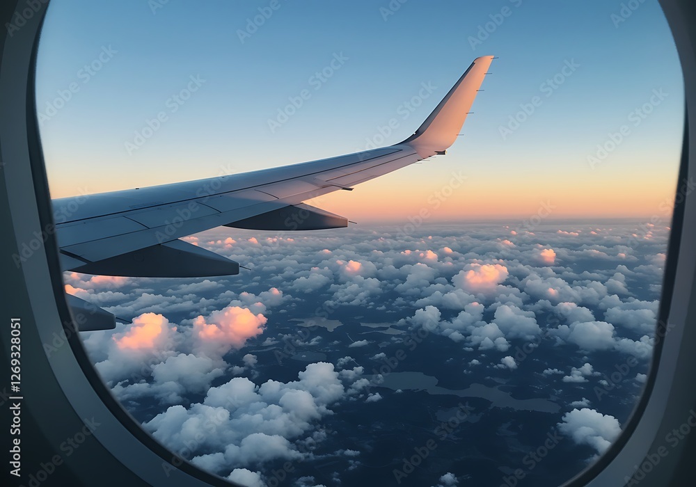 Obraz premium View from Airplane Window at Sunset