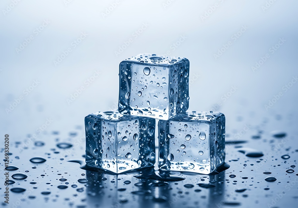 Three Ice Cubes with Water Droplets Three Ice Cubes with Water Droplets