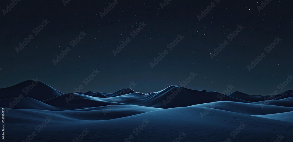 Obraz premium Serene Night Landscape of Rolling Blue Hills Under a Starry Sky