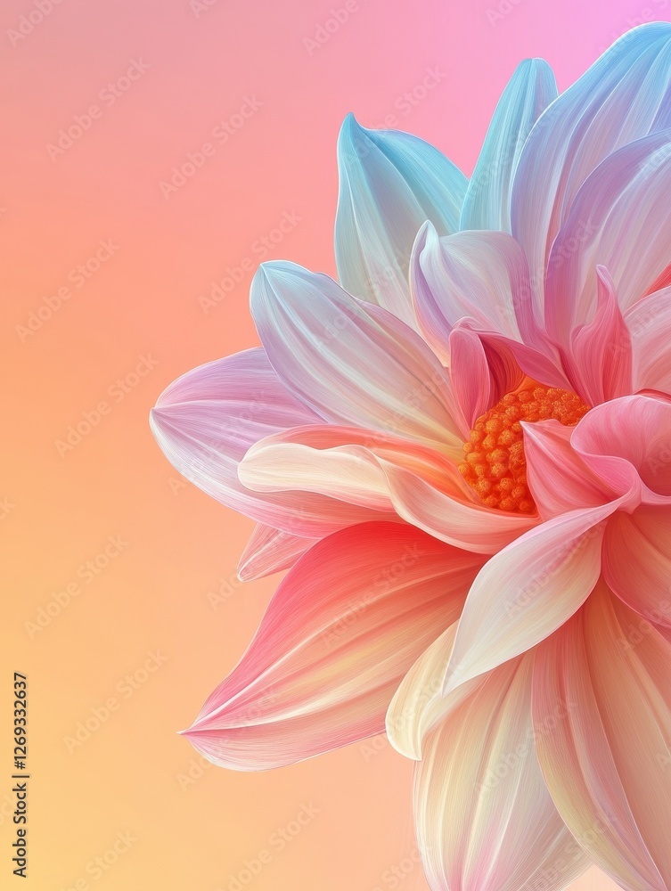 Obraz premium Abstract flower or sun on colorful minimalist background with copy space