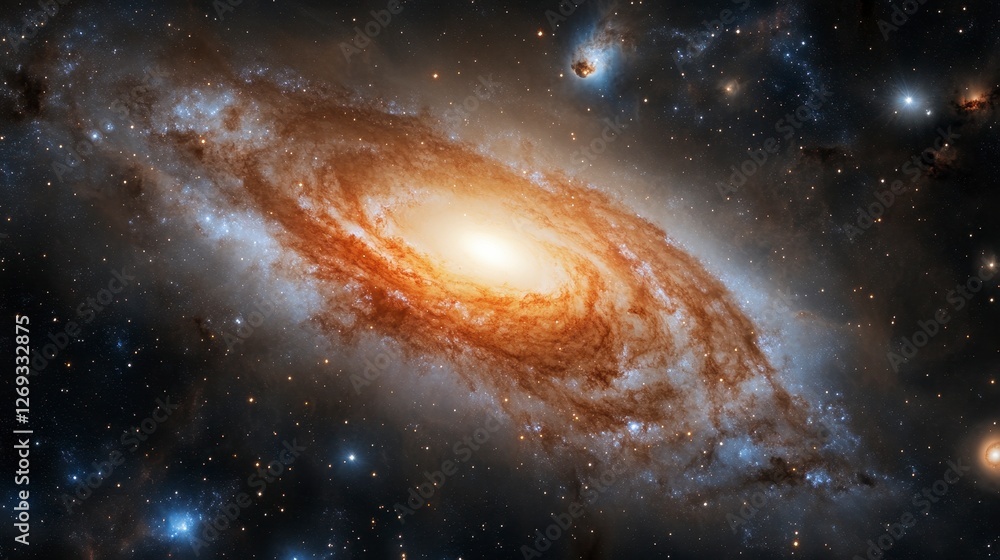 Fototapeta premium Vibrant Galaxy Featuring Swirling Nebulae and Cosmic Dust in Vast Space