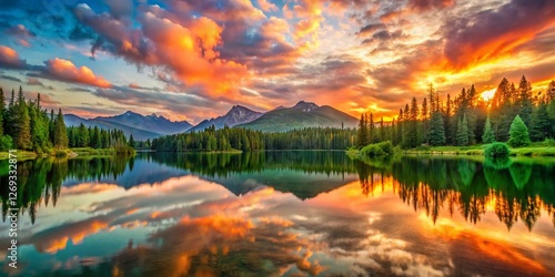Wallpaper Mural Vibrant Sunrise over Tranquil Mountain Lake with Colorful Sky Reflections Torontodigital.ca