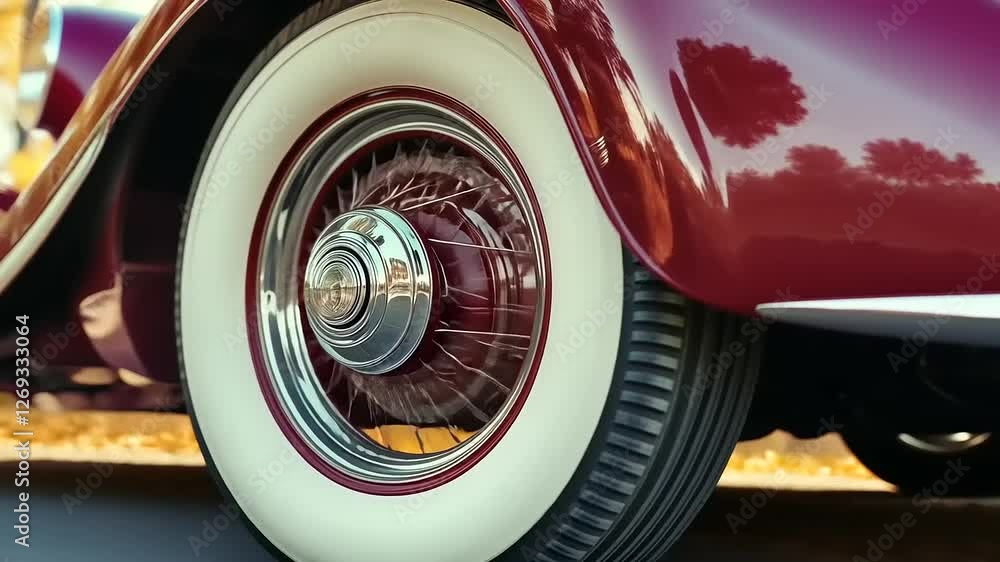 custom made wallpaper toronto digitalClose-up of a Classic Car's Wheel, Red Body and Whitewall Tires
