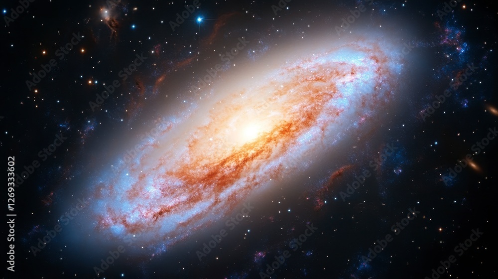 Fototapeta premium Vibrant Starry Galaxy Background with Swirling Orange and Blue Nebulae in Deep Cosmic Space