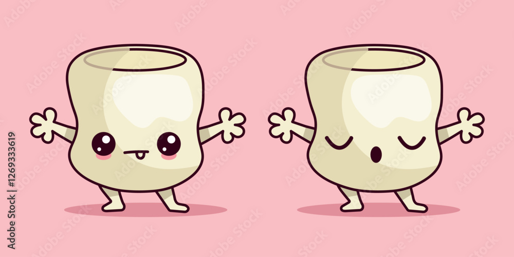 Two funny marshmallows in kawaii style.Vector illustration Two funny marshmallows in kawaii style.Vector illustration