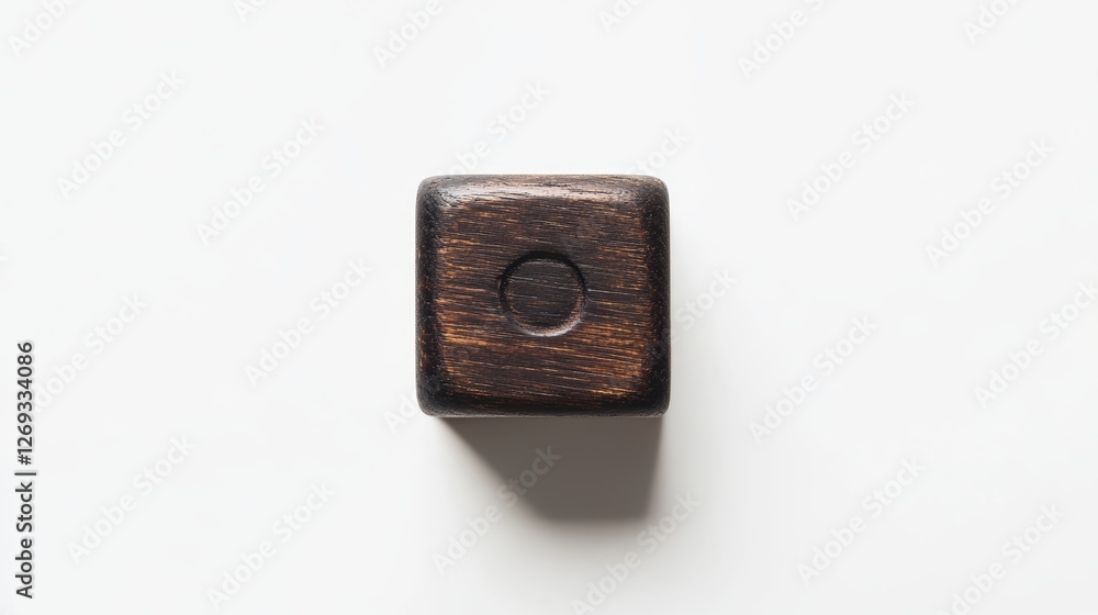 Wooden Game Piece on White Background Top View with Copy Space Wooden Game Piece on White Background Top View with Copy Space