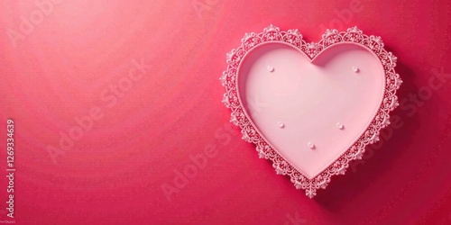 Pink heart-shaped ornate frame on a vibrant red background, perfect for romantic themed designs and elegant presentations.
