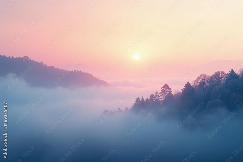 Ethereal blend of peach and blue tones, reminiscent of a misty dawn, serene landscape, foggy, pastel colors Ethereal blend of peach and blue tones, reminiscent of a misty dawn, serene landscape, foggy, pastel colors