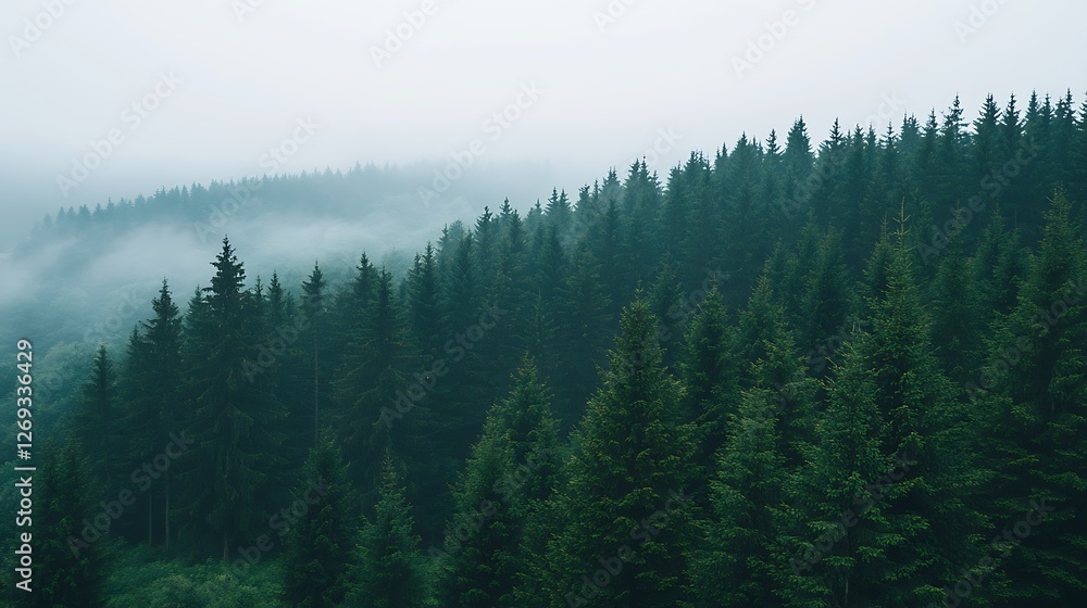 Obraz premium Misty Mountain Evergreen Forest Landscape