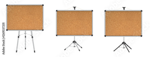 Cork board with wood frame. Empty corkboard with brown texture on transparent background. Business noticeboard. Vector