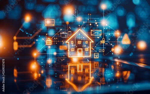Wallpaper Mural A glowing house icon amidst a digital network, symbolizing smart home technology and interconnected devices. Torontodigital.ca
