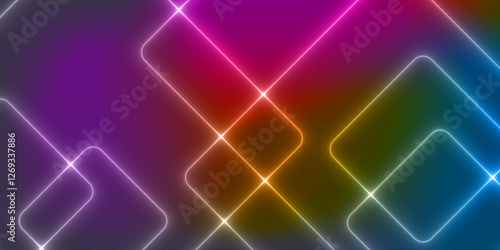 neon light with abstract rounded corner rectangles on a colorful background
