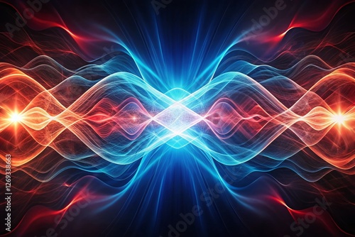 Vintage Abstract Energy Waves: Symmetrical Red & Blue Glowing Flow on Dark Background