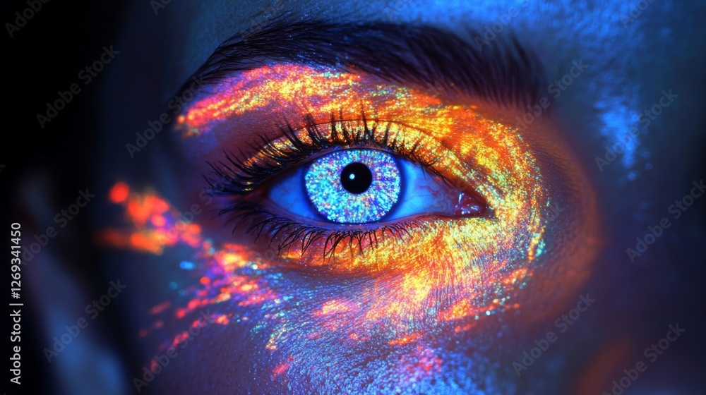 Naklejka premium Intense gaze vibrant neon light eyes