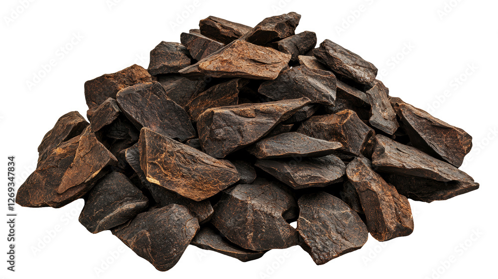 Pile of Dark Brown Irregular Pieces on Transparent Background Pile of Dark Brown Irregular Pieces on Transparent Background