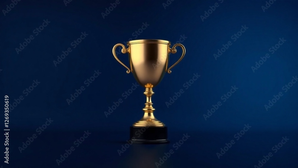 Golden trophy cup on a blue background representing victory and success, ai generated Golden trophy cup on a blue background representing victory and success, ai generated