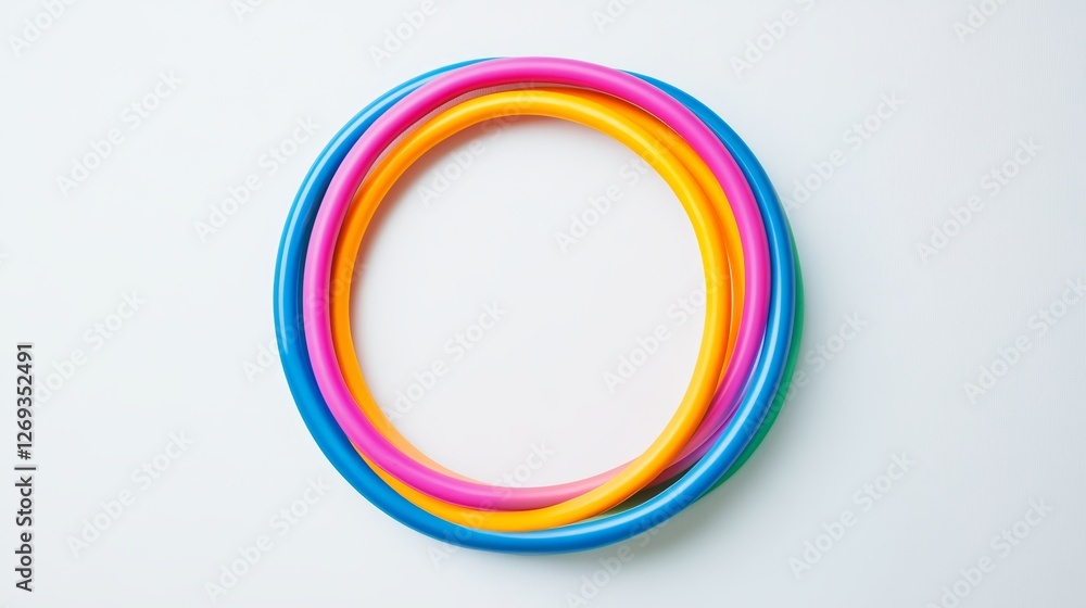 Colorful Hula Hoops on White Surface Top View with Empty Space for Design Colorful Hula Hoops on White Surface Top View with Empty Space for Design