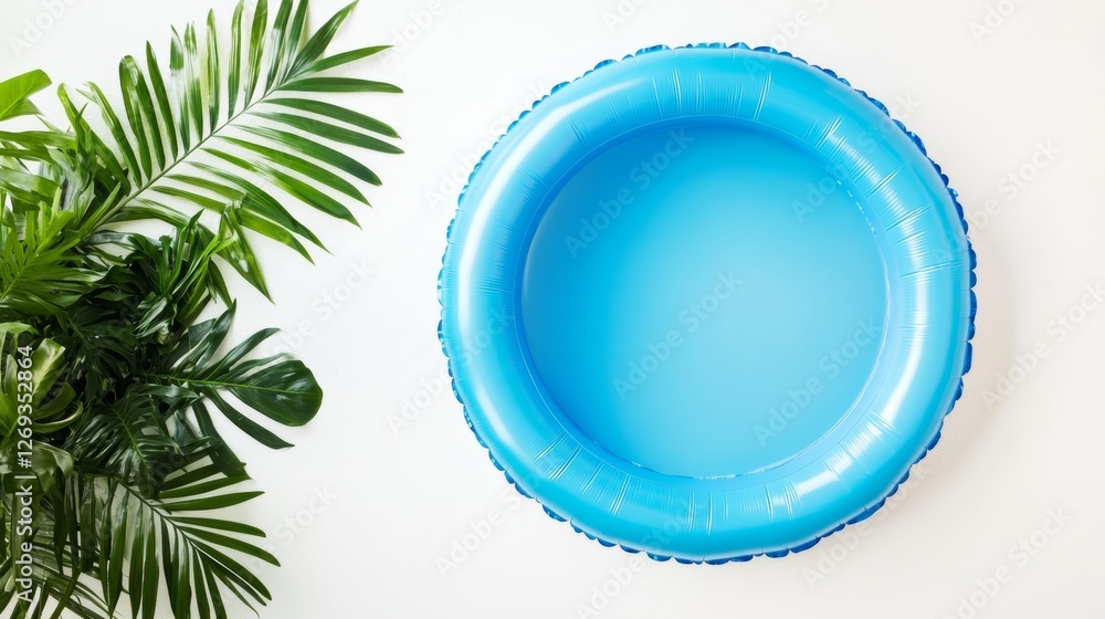 Inflatable Pool Surrounded by Lush Greenery on a Bright Background Inflatable Pool Surrounded by Lush Greenery on a Bright Background
