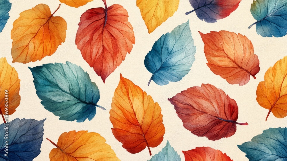 Fototapeta premium Joyful autumn watercolor leaf pattern
