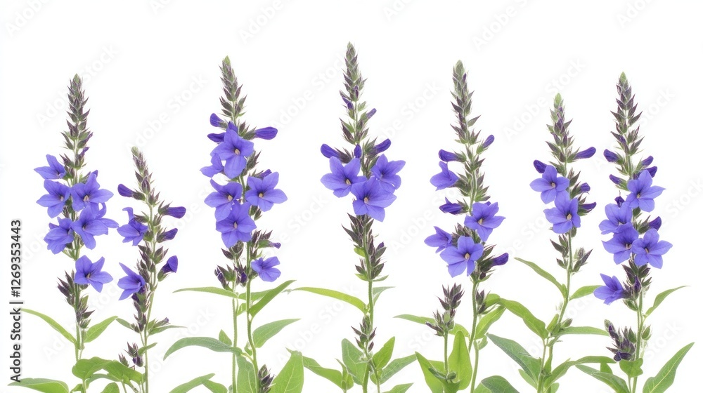 Fototapeta premium Purple flowers, studio shot, white background, floral arrangement, website design