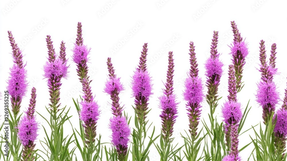 Naklejka premium Purple Liatris flowers border, white background, floral design, website header