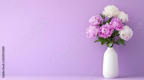 Fototapeta Naklejka Na Ścianę i Meble -  Pink and white peonies charm against a lavender backdrop, evoking tranquility