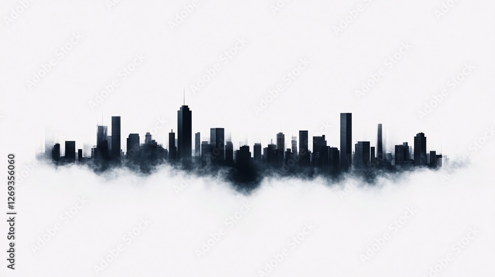 Naklejka premium Silhouette of a City Skyline in Fog